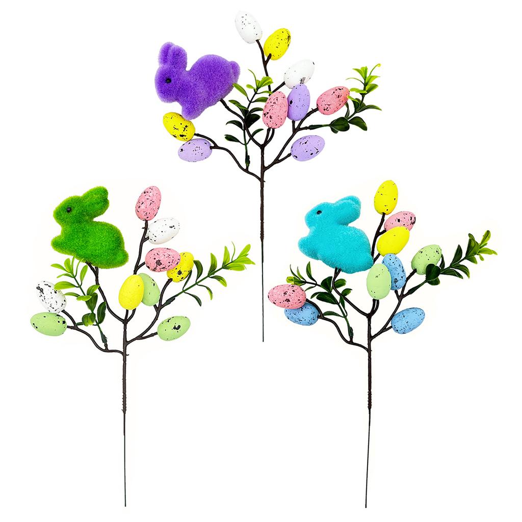 3PCS Easter Egg Stems Artificial Picks for Holiday Decoration Bunny