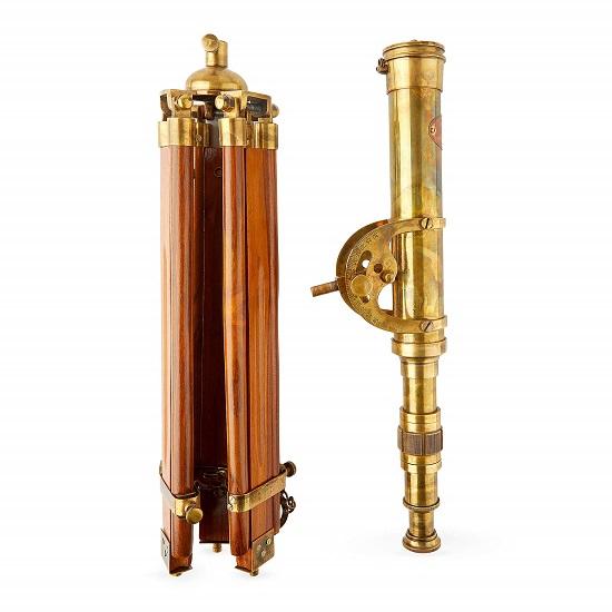 Handcrafted Stand Telescope 68.58 cm Tall Bookshelf Retro Decor Table Décor Gift Functional Replica Brass Nautical Spyglass Collectible