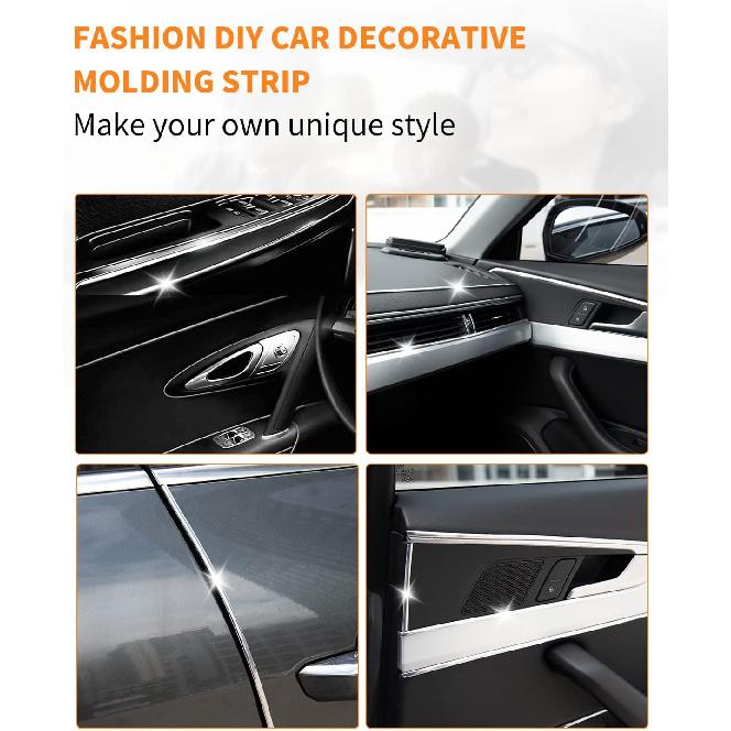 16Ft Chrome Car Trim Strip, Self-Adhesive Automotive Exterior And Interior Side Body Moulding, 1/4 Inch (6Mm) Scratch-Proof Silver DIY Accessories