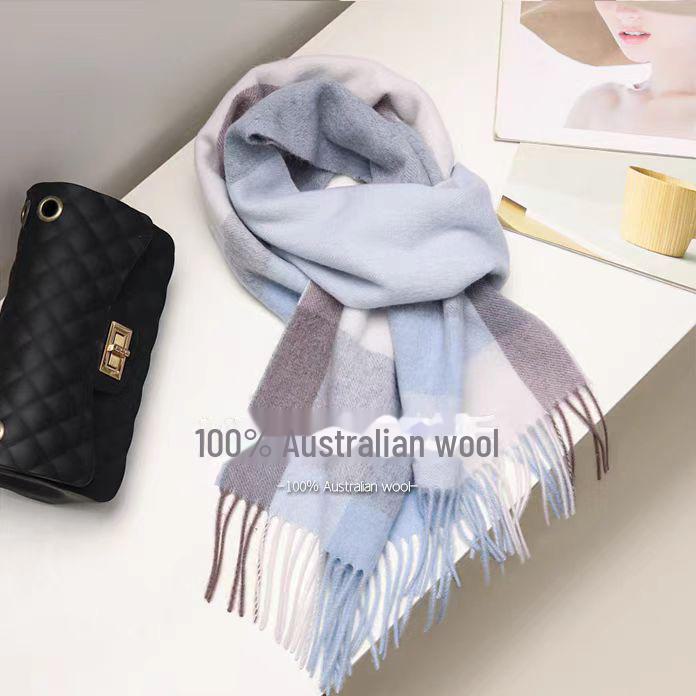 100% Wool Plaid Scarf for Women - Luxury Gift Shawl, Pure Wool Neck Scarf
