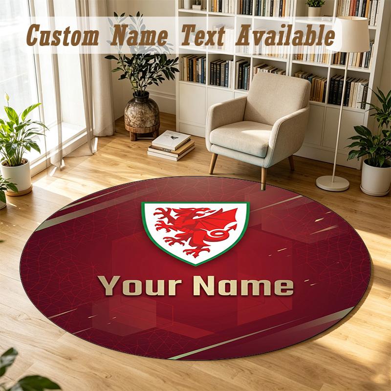 Round Rug Custom NameWales Rugby Pattern Non Slip Carpet Home Floor Decor