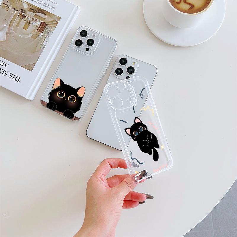 Cartoon problem cat Phone Case For IPhone 17 Pro Max 16 17 15 Pro 14 13 Plus 12 Mini 11 16E 17Air Cases Transparent Soft Covers