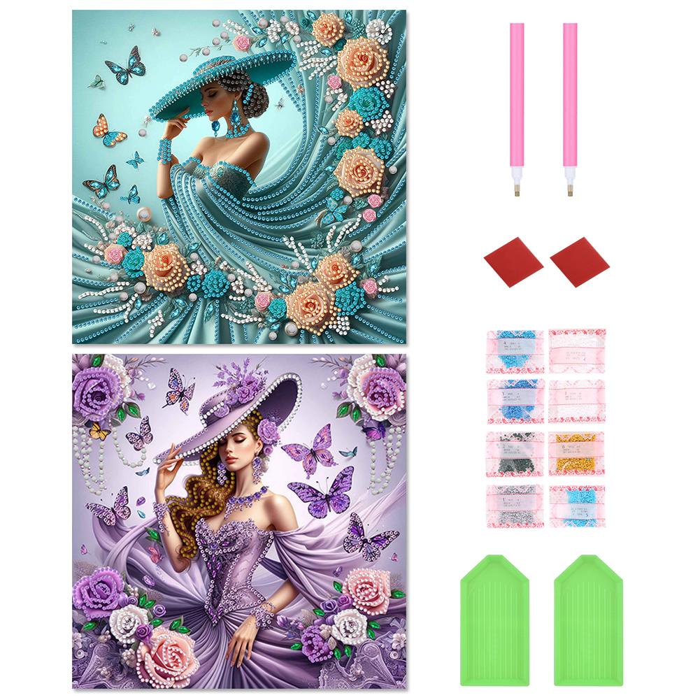 

LF# 2pcs 5D DIY Full Round Drill Diamond Painting Girl Kit Home Decor Art 30x30c