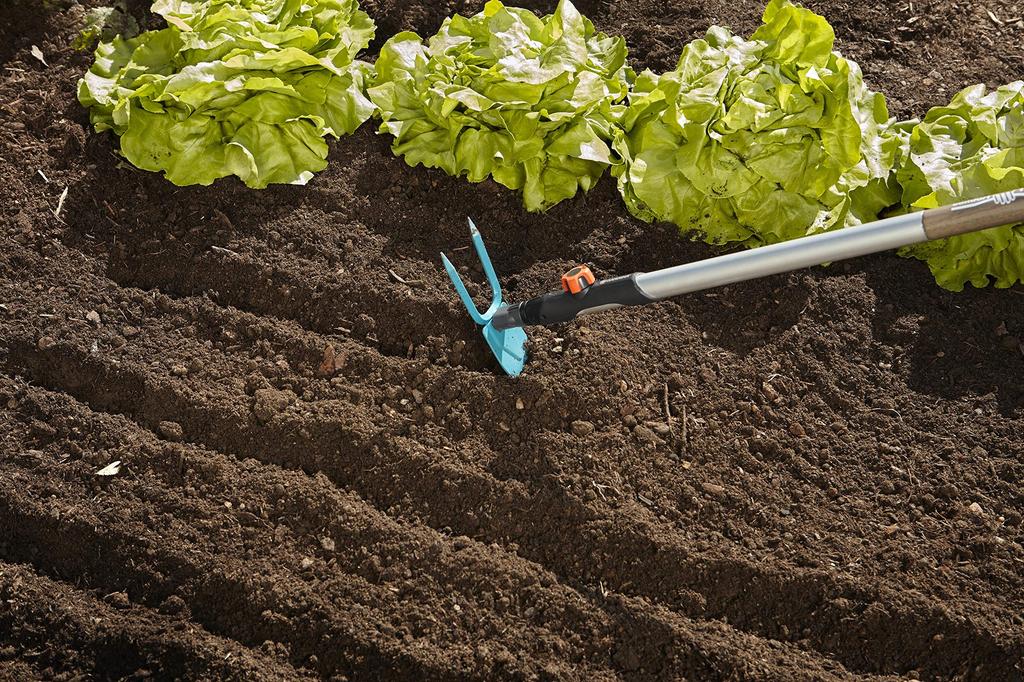 GARDENA Motyka dwuzębna, ostrze w kształcie serca, system combi, turkusowa, 7 cm szerokości, 3215-20, gwarancja produktu: Do 25 lat