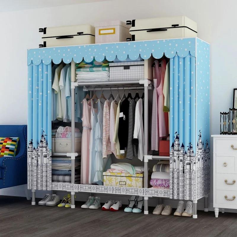 Dulap simplu, ușor de asamblat, dulap anti-praf, depozitare din țevi de oțel, dulap suspendat, economisește spațiu, dulap pentru dormitor și cămin