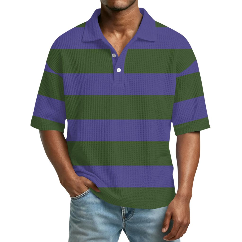 Ανδρικό Casual Μπλουζάκι με Κολάρο Color-Block και Κοντό Μανίκι