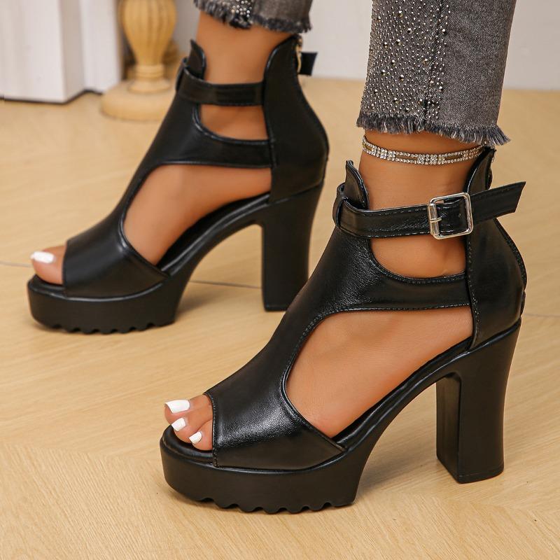 Fashion New Summer Sandals Women Round Toe Open Toe Cutout Platform Platform Fish Mouth Versatile High Heel Block Heel Shoes