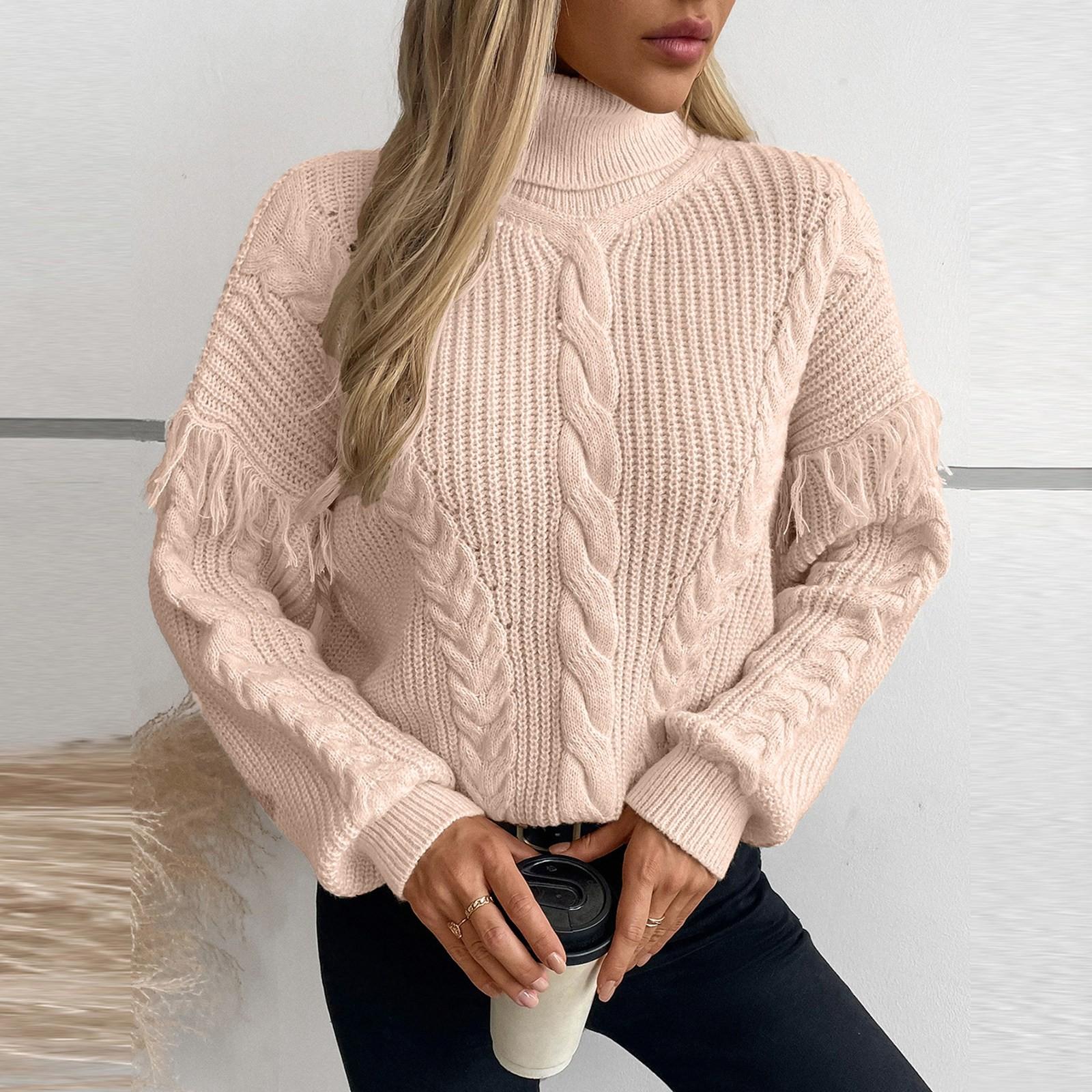 

Женский повседневный модный вязаный свитер с длинными рукавами L бежевый