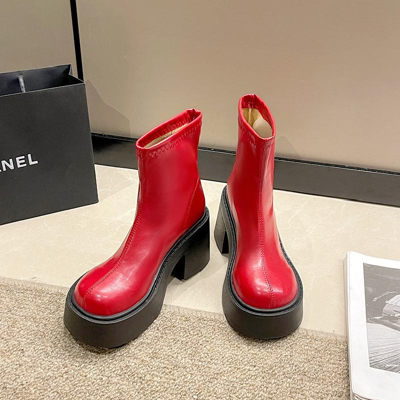 Botas De Mujer 2024 Winter Padded Cotton Boots Waterproof Platform Thick High Heel Back Zip Short Boots Versatile Shoes Women
