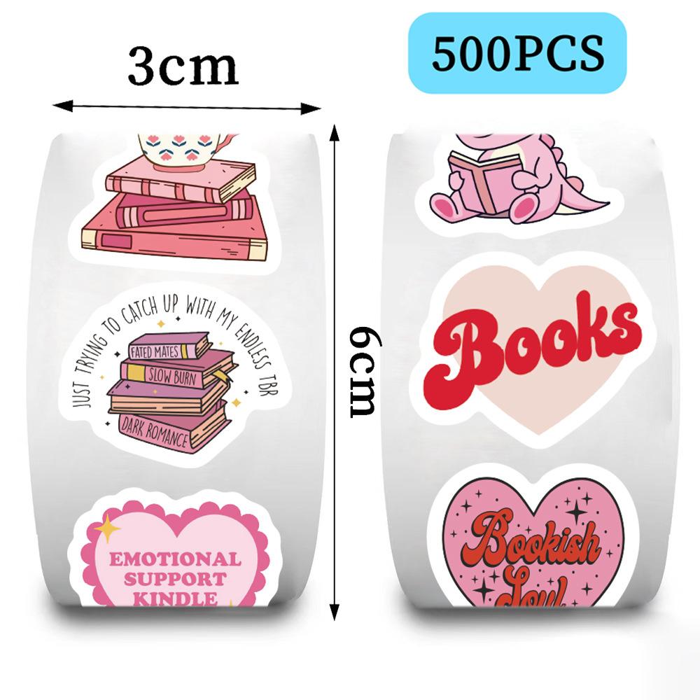 500 Pictures/roll Roll Sticker Tape Pink Reading Bookish Handbook Material Envelope Seal Sticker