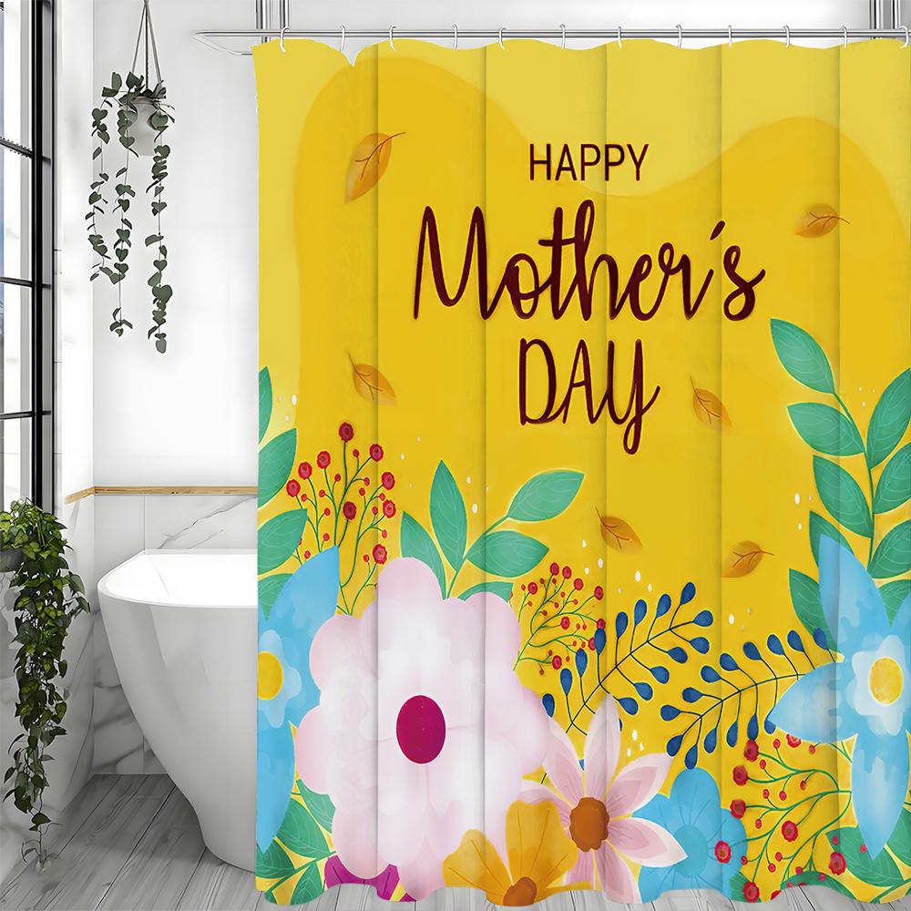 Happy Mother's Day Floral Shower Curtain, Bathroom Decorative Shower Curtain, Waterproof Shower Curtain with Hooks