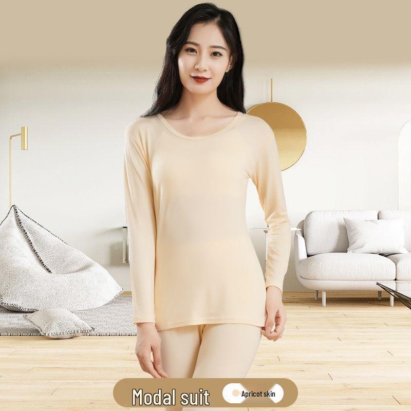 

Women s Plus Size High Elasticity Modal Long Johns Set - Slimming Threaded Top & Bottom Base Layer 2XL 55-65kg