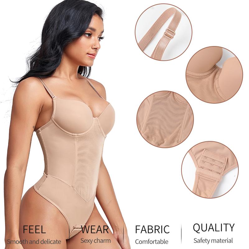Women Seamless Thong Shapewear Tummy Control Waist Trainer Body Sculpting Shaper Invisible Slimming Underwear with Padded Bra