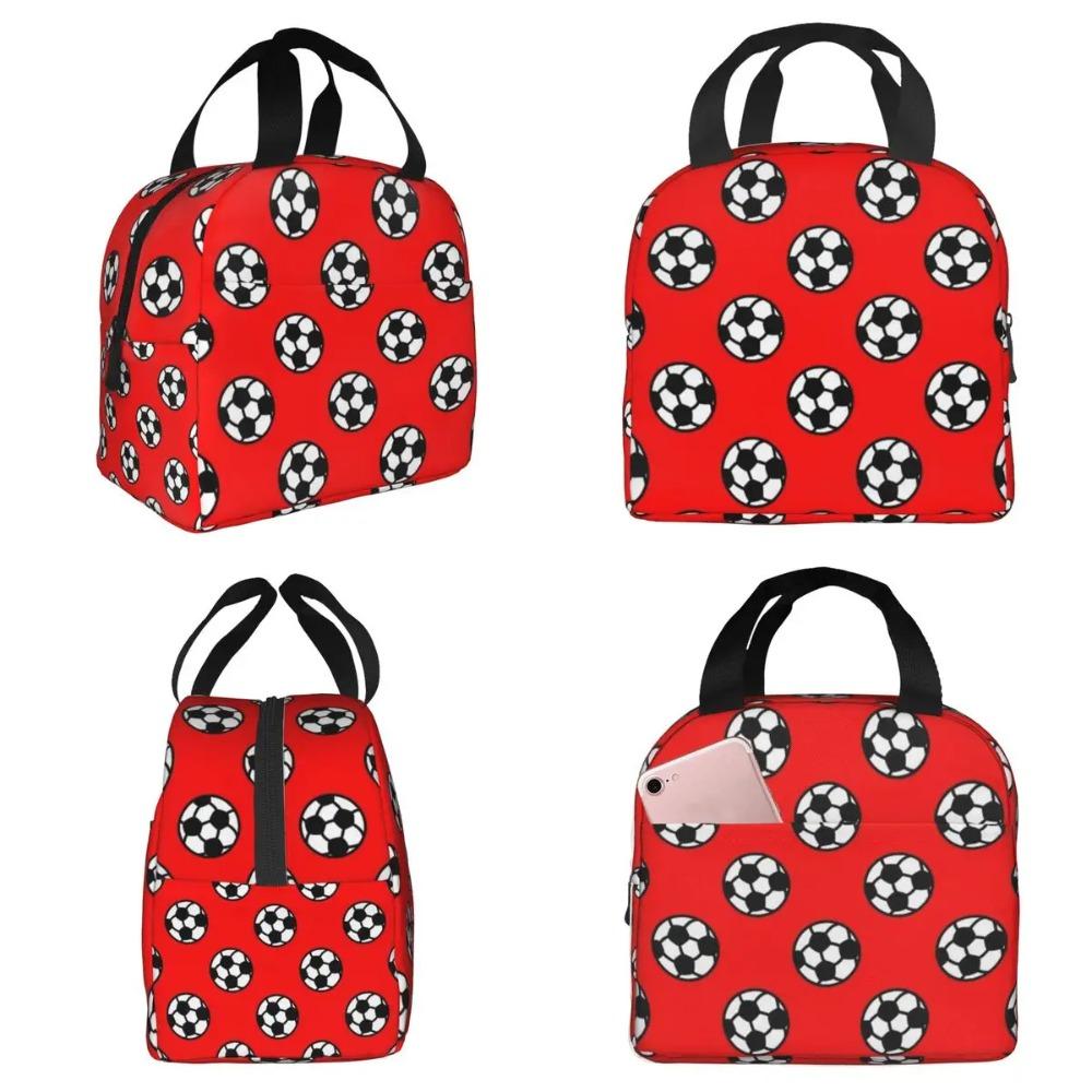 Soccer Ball With Red Background Pattern Insulated Lunch Bag for Women Office Cooler Thermal Food Box Tote Portable Lunch Boxes