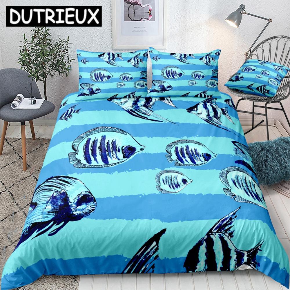 Ocean Soft durable Quality Duvet Cover Set Blue Whale Beding Set Sea Animal Bed Linen Striped Beds Set Children Kids Tens Home Textile Bedclothes