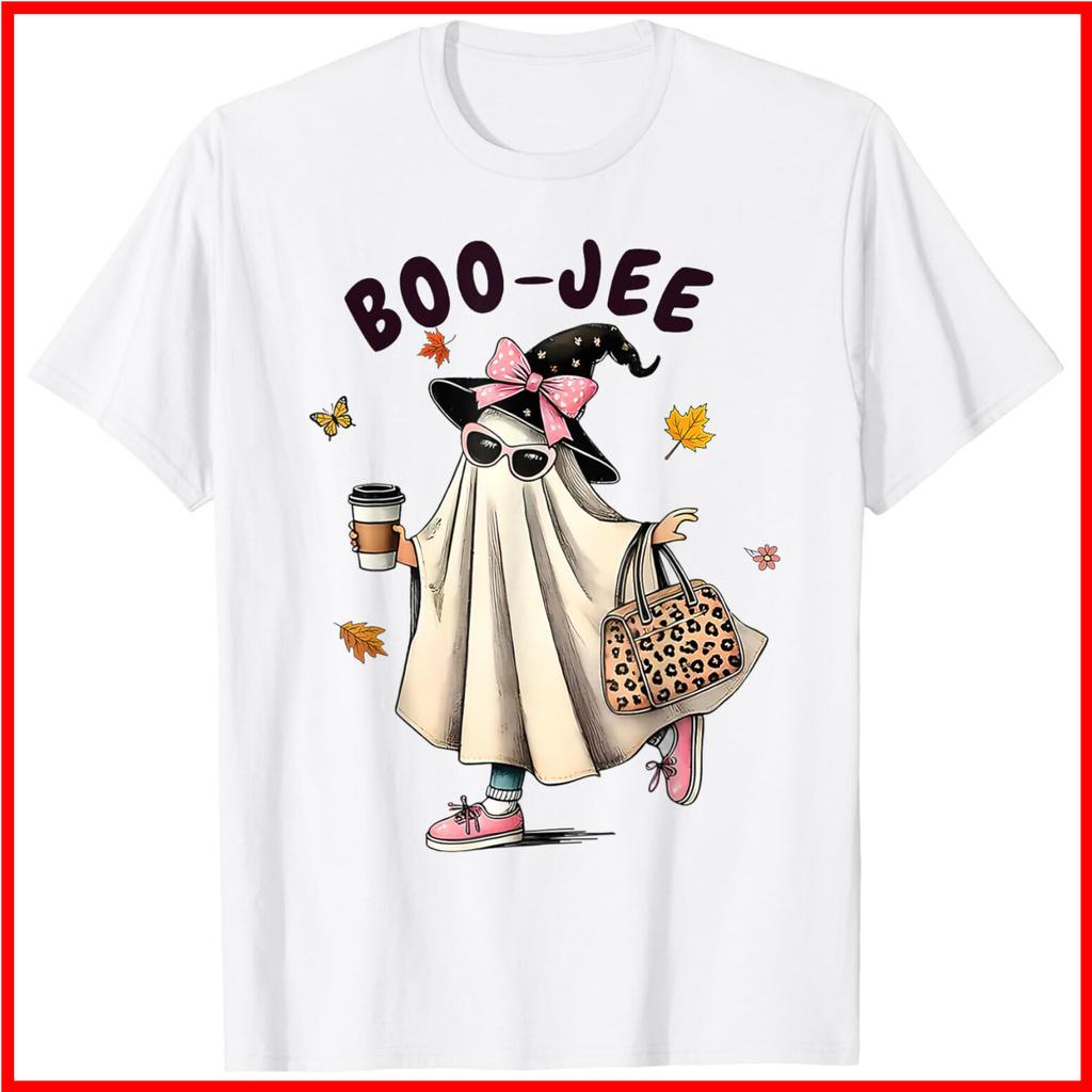 Funny Boo-Jee Ghost Halloween Boo Jee Ghost Spooky Season White Cotton T-Shirt