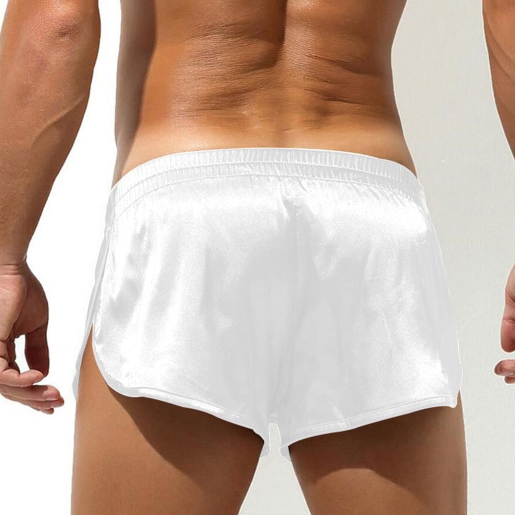 Men's Satin Shorts Silk Boxer Youth Sexy Side Slit Casual Shorts