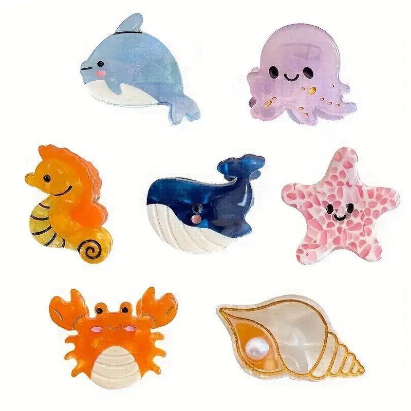 Colorful Marine Animal Hair Clip Set: Dolphin, Octopus, Lobster, Crab, and Starfish Accessories