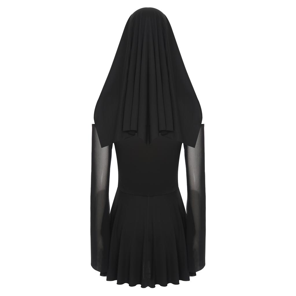 Damer Frekk Nonne Kostyme Halterneck Nettingermer Culotte-stil Kjole Hodeplagg Partykostyme