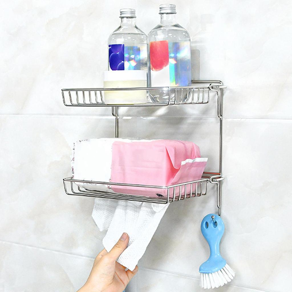 Stainless Steel Folding Storage Rack 2 Tier Bathroom Shelves Wall Mounted Kitchen Spice Rack Organizer Strong Load