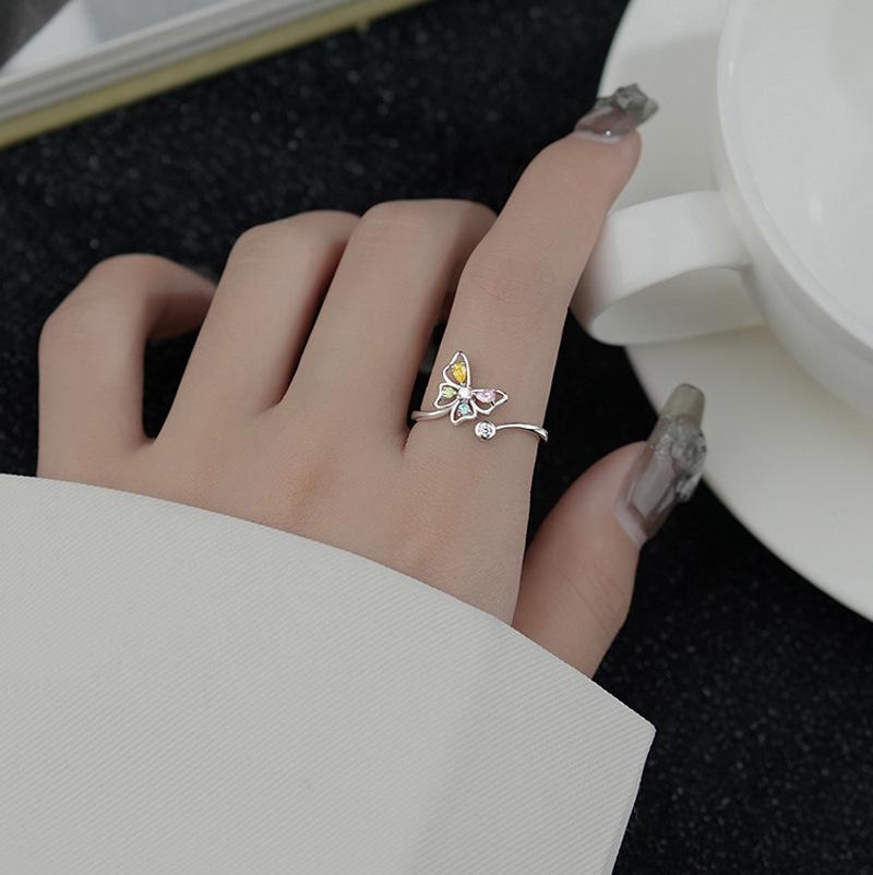 Exquisite Gold Open Ring: Japanese & Korean Style, Diamond-Studded Thin Band, Stackable & Elegant Finger Jewelry