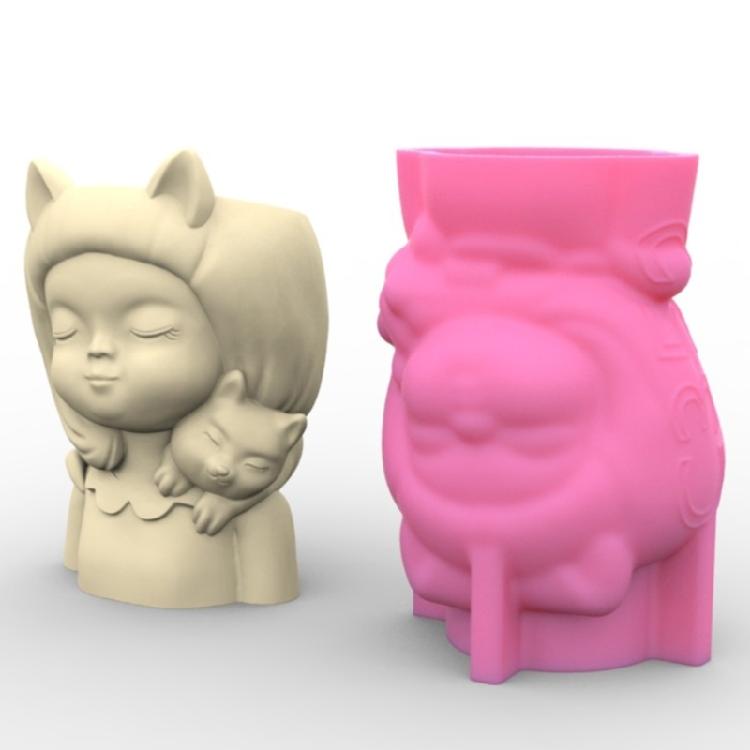 Girl and Puppy Succulent Planter Resin Mold Pen Holder Resin Cement Molds DIY