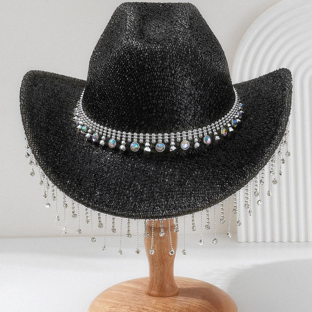 Eye-catching Crystal Cowboy Hats Bride Hat Panama Hat for Bachelorette Party Cowboy Hats for Club Stage Shows