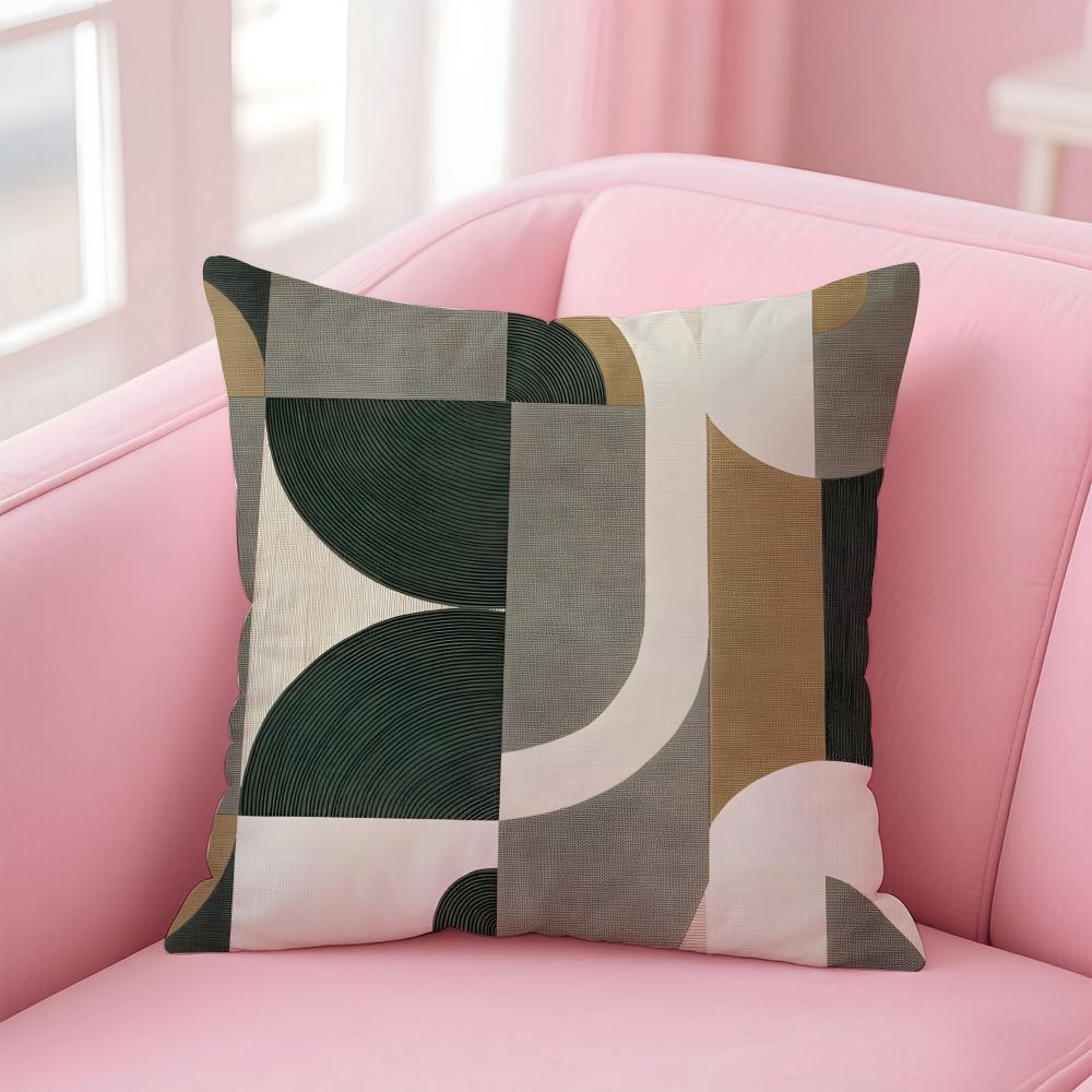 Retro geometric abstract print Cushion Cover Pillowcase Short Plush Invisible zipper Room Sofa Cushion Cover