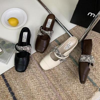 Inner Heightening Bag Head Half Slippers Women's Summer Outer Wear New One-pedal High-heeled Mary Jane Single Shoes Sandals