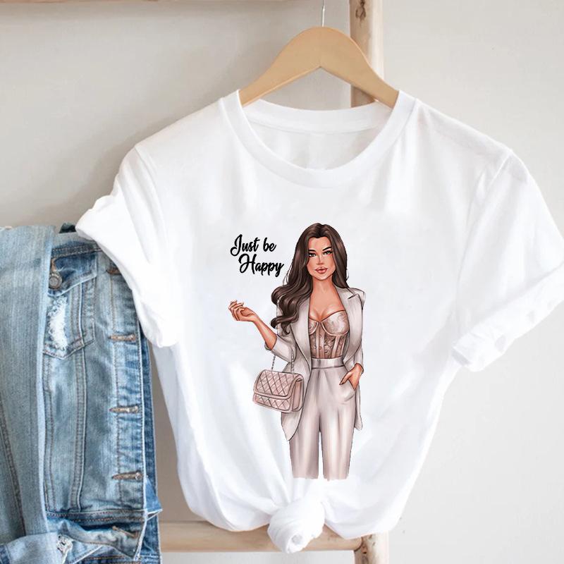 Women Black T Shirt Graphic 2025 Cool Girl Print 90S Fashion Tshirt Female Clothes Short Sleeve Kawaii Tops Tee Ladies T-Shirt