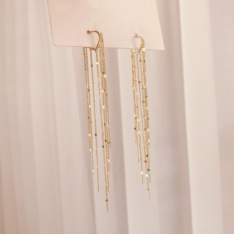 Vintage Glossy Arc Bar Long Tassel Drop Earrings for Women Gold Color Geometric Jewelry Luxury Hanging Pendientes