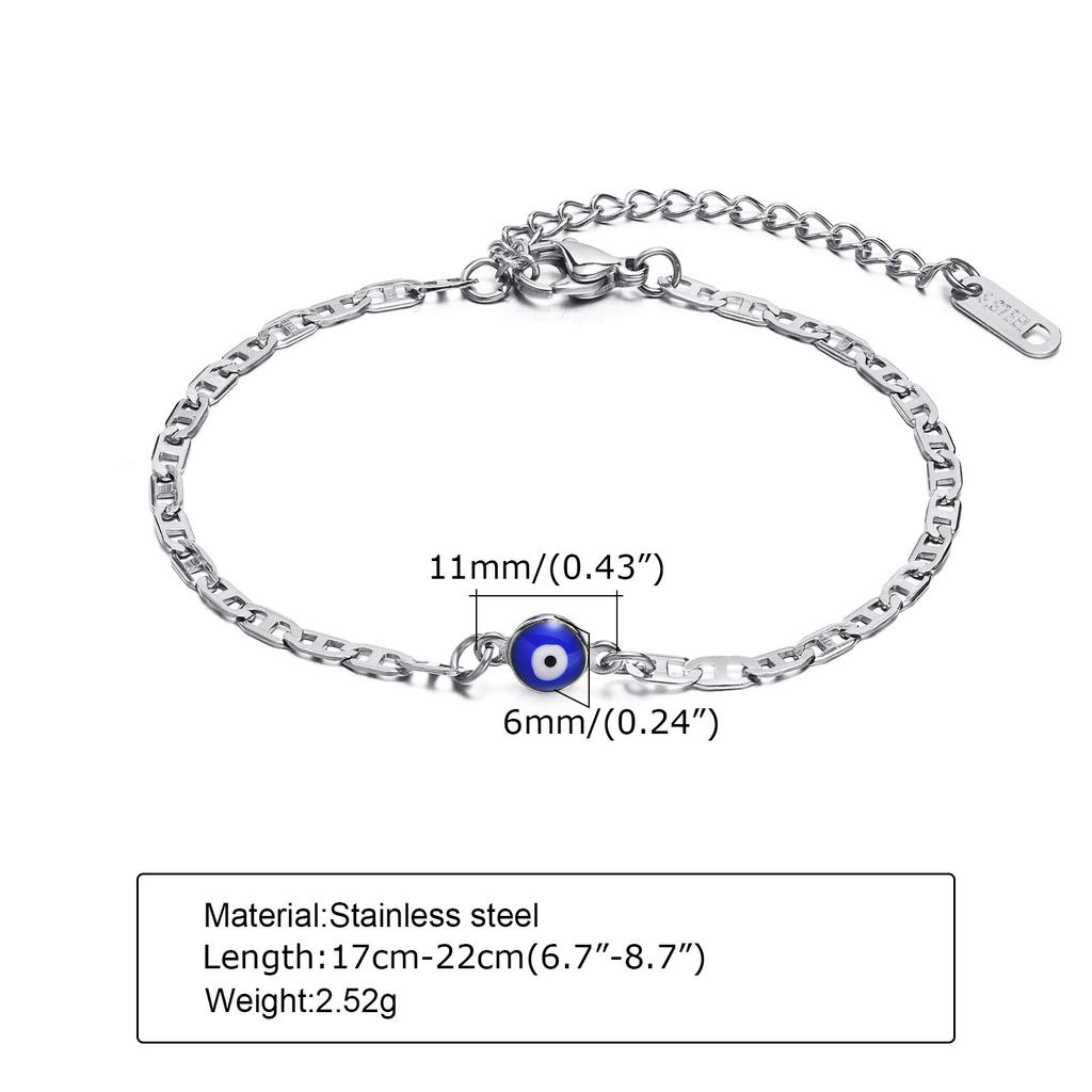 Turkey Evil Blue Eye Bracelets for Men Boys,Stainless Steel Flat Mariner Link Ancho Chain Links Wristband,Zircon Gifts