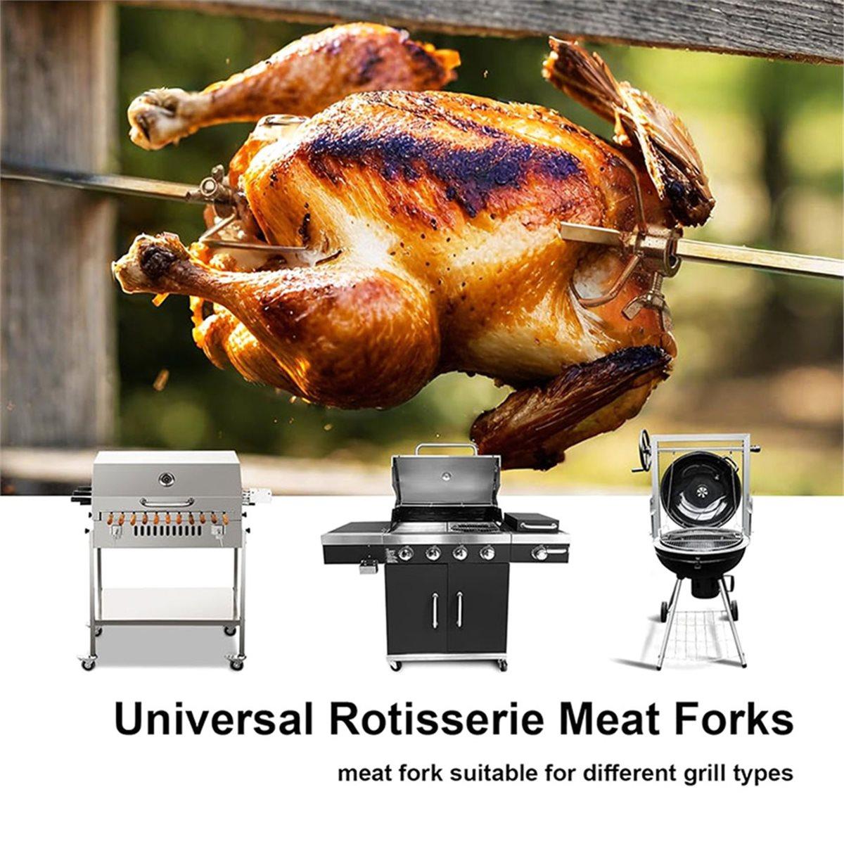 

2Pcs Stainless Steel BBQ Rotisserie Forks Heavy Duty Grill Rotisserie Spit Meat Forks Fits Square Spit Rods China Mainland