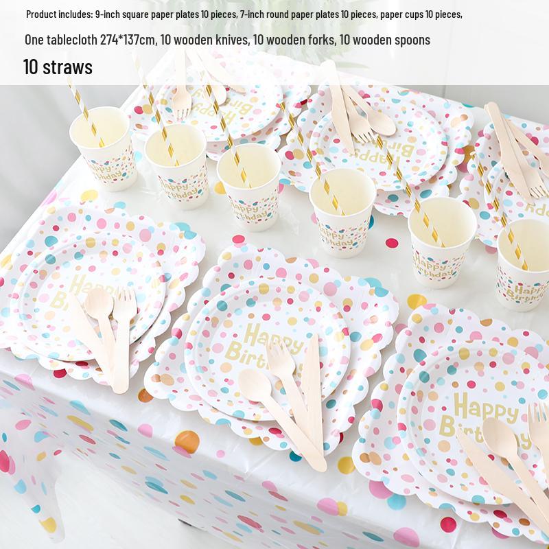 Kids' Party Disposable Tableware: Birthday Tablecloth, Cake Plates, and Dessert Table Decor