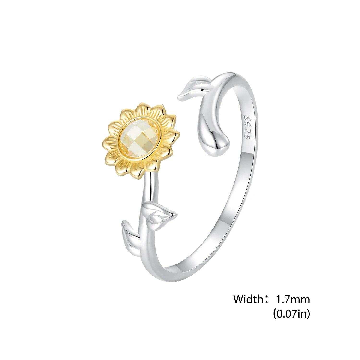 

Открытое кольцо WOSTU из стерлингового серебра 925 пробы с подсолнухами и прозрачным стеклом для женских свадебных вечеринок, ювелирные изделия, подарки BSR549-E