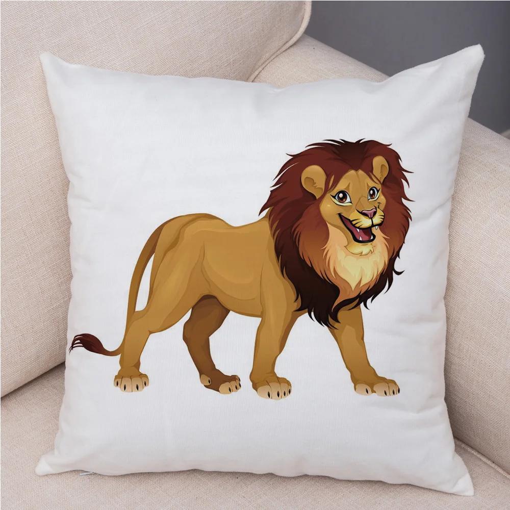 Short Plush 45*45 cm Cute Lion Pillow Case Cartoon Animal Square Cushion Cover for Sofa Home Decorative Printed Throw Pillowcase