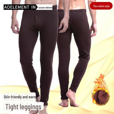 Men's Plush Thickened Winter Cotton Leggings - One-Piece Slim Warm Trousers