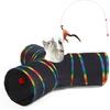LUCKITTY Cat Tunnels Tube Toy with Plush Ball & Cat Wand Feather Toys-Portable Tattaff Waterproof Washable-Interesting Geometric Pattern