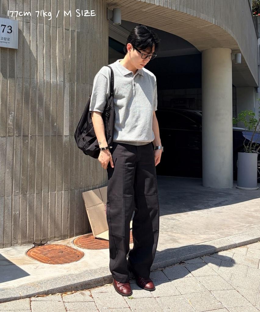 CUZNELLO Cool Cotton Collared Short Sleeve Knit_Gray