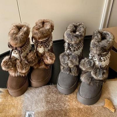 Mao Mao Snow Boots Women's 2025 Winter New Short Tube Thick Bottom Heightened Piled Thickened Warm Snow Cotton