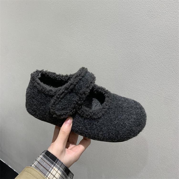 

Женские пушистые бархатные туфли Мэри Джейн с теплой толстой мягкой подошвой и высокой платформой Size 35 темно-серого