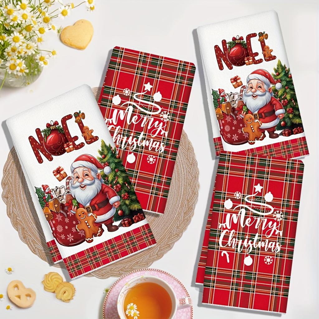 Festive Christmas Kitchen Towels - Quick-Dry Microfiber, Santa & Gingerbread Design. Perfect for Baking & Housewarming!