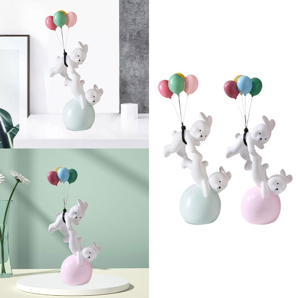 Balloon Bunny Figurine, Creative Resin Flying Bunny Figure Sculpture Ornaments for Bedroom, Living Room, Desktop, Bookshelf