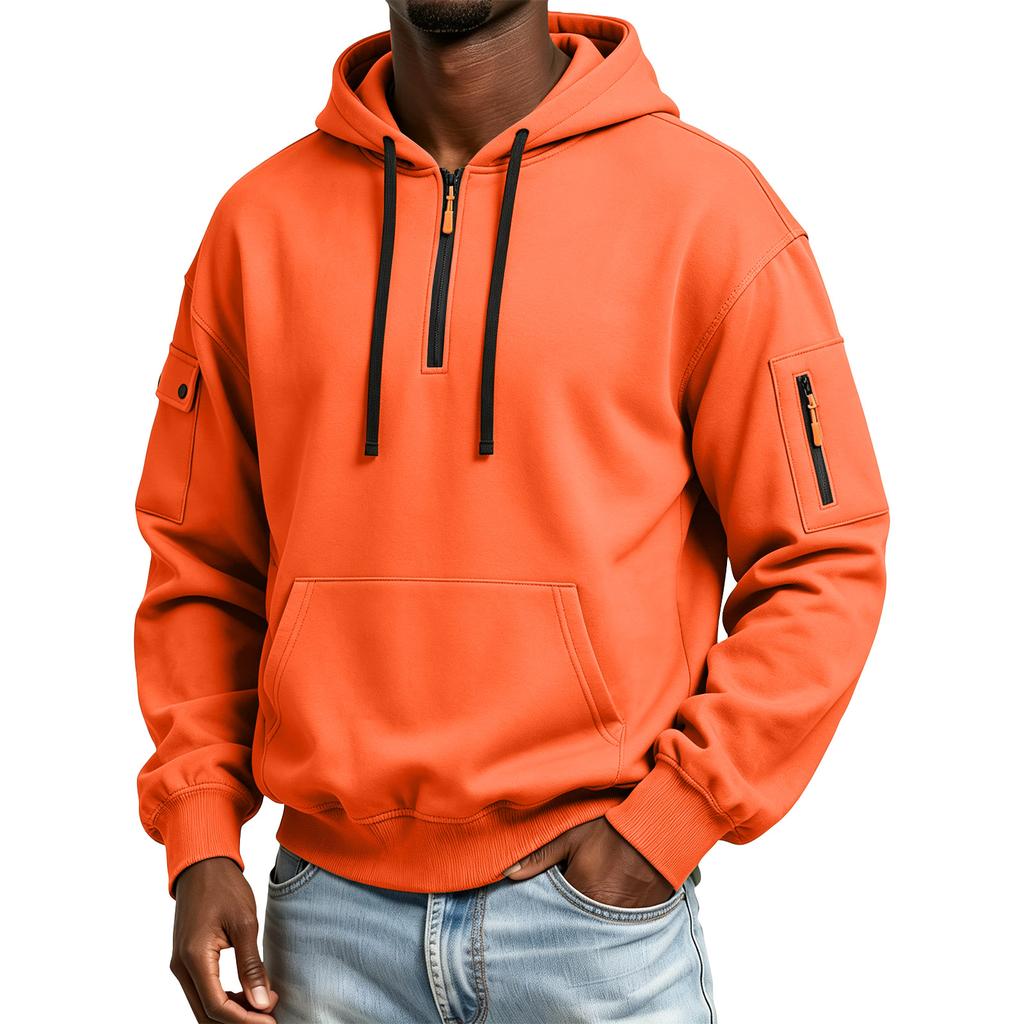 Herren Kapuzenpullover mit Ärmeltaschen-Reißverschluss Lässiger Pullover für den täglichen Gebrauch