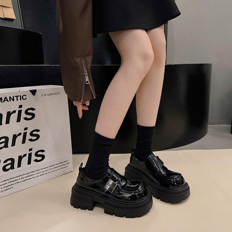 2025 Spring New British Style Small Leather Shoes One Pedal Platform Velcro Red Loafers Women's Lazy Single Shoes