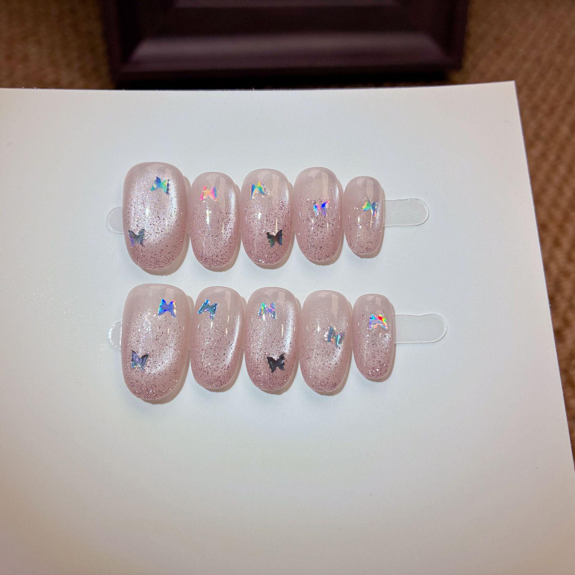 Star Wish Story Pink Cat Eye Gel Polish: Fairy Style, Elegant, Detachable, Whitening Enchanting Nails M Handcrafted Wearable Nails