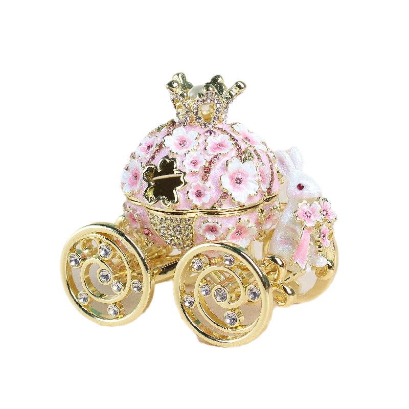 Cloisonné Kaninchen Kutsche Schmuckschatulle, Cartoon Leichter Luxus Figur, Emaille Handwerk Heimdekor für Regal Display Geschenk