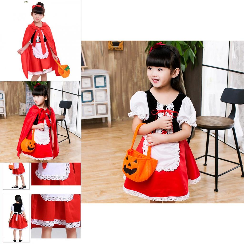 Little Red Riding Hood Princess Dress Halloween Fairy Tale Costume For Children