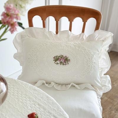 Rustic Embroidered Pillow Cover with Lotus Frill Washable Cushion Cover French Lace Comfortable Soft Pillowcase