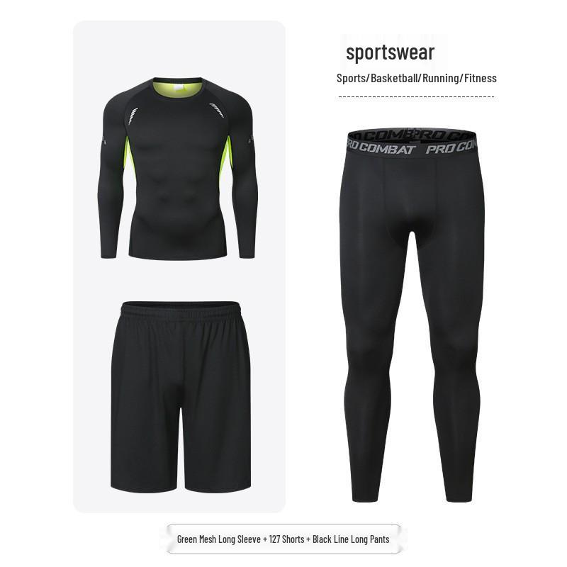 Men's Quick-Dry Sports Suit: Tight-Fitting Running & Basketball Three-Piece Set (Breathable Long Sleeve Top & Pants)